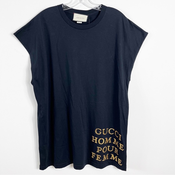 Gucci Oversized Embellished Sequin Detail T-Shirt Size Medium NWT Black Gold - Picture 4 of 12